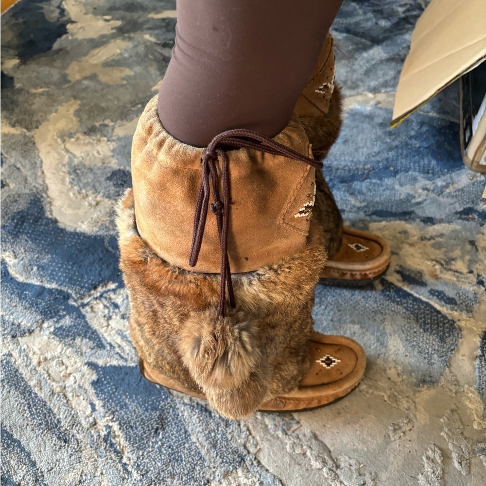 Cozy Tan Sheepskin lined Mukluks with gum soles